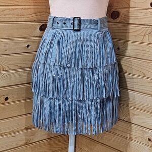 Denim Gray Fringe Skirt with Belt Size Small